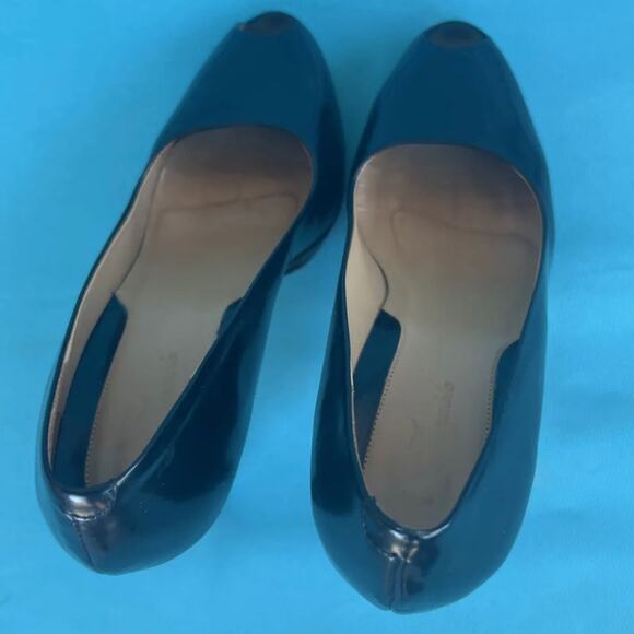 Faconnable Women's Black Patent Leather Peep Open Toe All Leather Italy Size 8 N - Picture 4 of 7